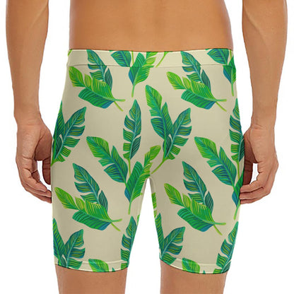 Tropical Banana Palm Leaf Pattern Print Men's Long Boxer Briefs