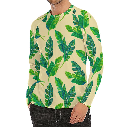 Tropical Banana Palm Leaf Pattern Print Men's Long Sleeve Rash Guard