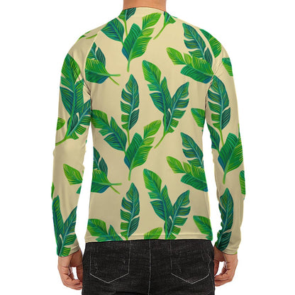 Tropical Banana Palm Leaf Pattern Print Men's Long Sleeve Rash Guard