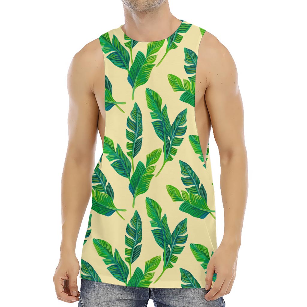 Tropical Banana Palm Leaf Pattern Print Men's Muscle Tank Top