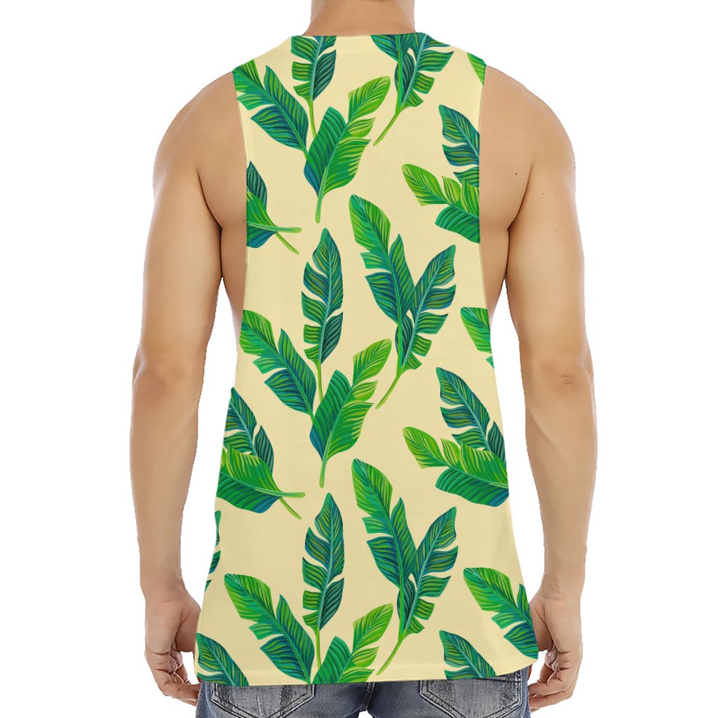 Tropical Banana Palm Leaf Pattern Print Men's Muscle Tank Top
