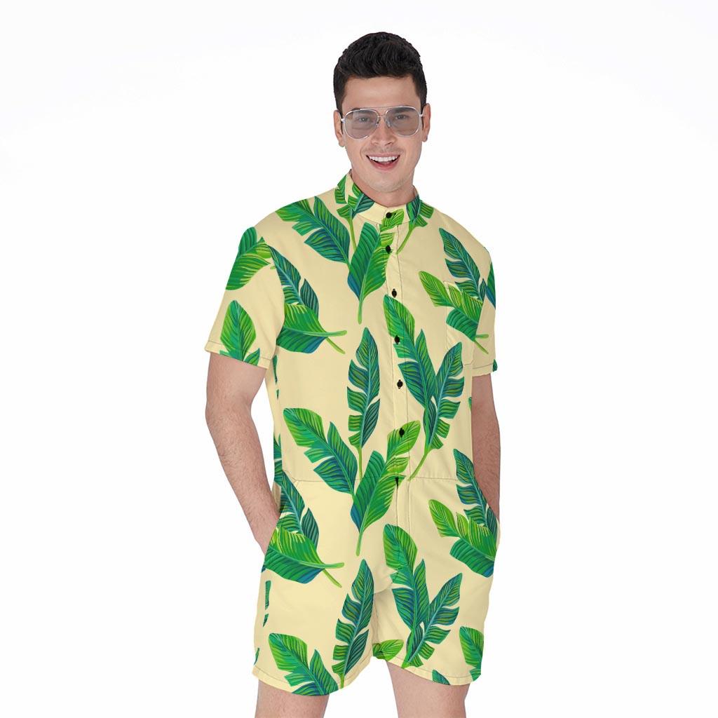 Tropical Banana Palm Leaf Pattern Print Men's Rompers
