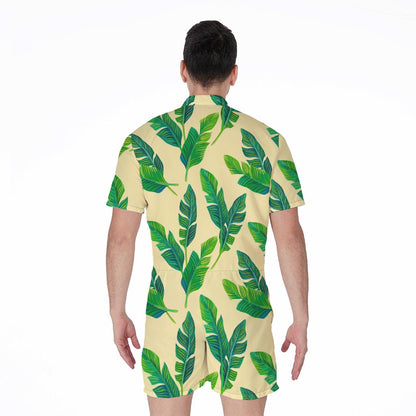 Tropical Banana Palm Leaf Pattern Print Men's Rompers
