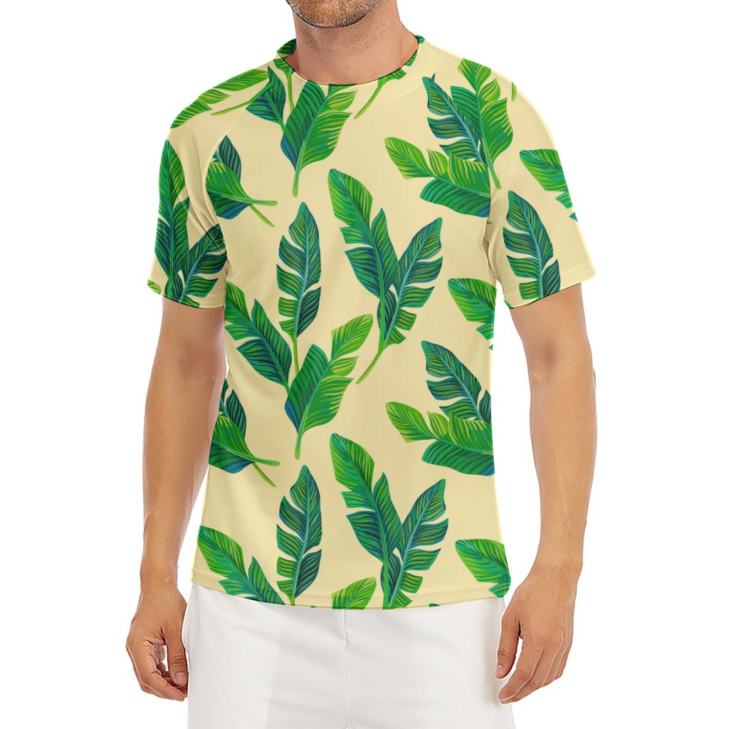 Tropical Banana Palm Leaf Pattern Print Men's Short Sleeve Rash Guard