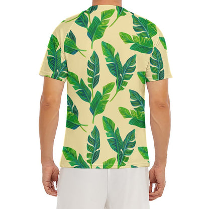 Tropical Banana Palm Leaf Pattern Print Men's Short Sleeve Rash Guard