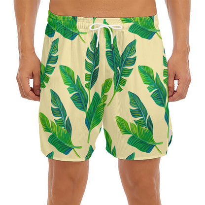 Tropical Banana Palm Leaf Pattern Print Men's Split Running Shorts