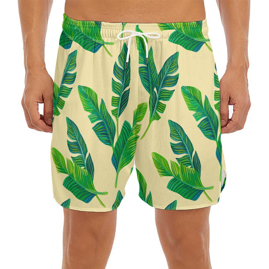 Tropical Banana Palm Leaf Pattern Print Men's Split Running Shorts