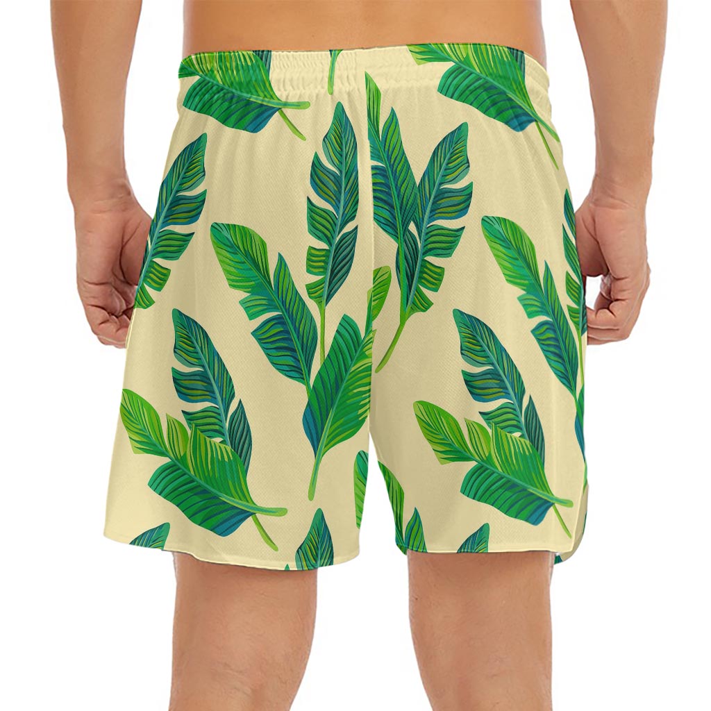 Tropical Banana Palm Leaf Pattern Print Men's Split Running Shorts