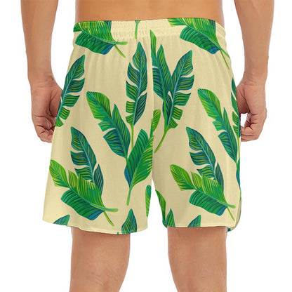 Tropical Banana Palm Leaf Pattern Print Men's Split Running Shorts