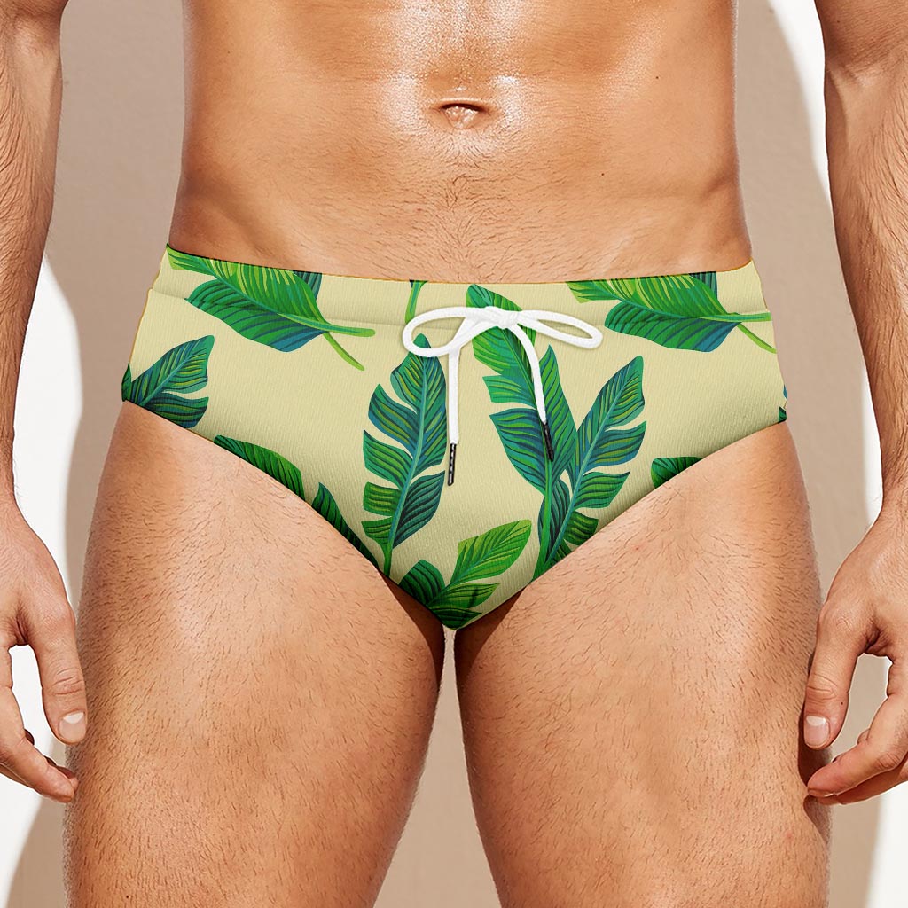 Tropical Banana Palm Leaf Pattern Print Men's Swim Briefs