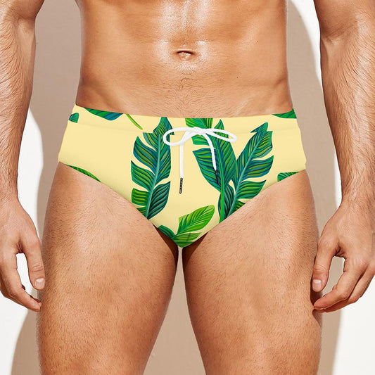 Tropical Banana Palm Leaf Pattern Print Men's Swim Briefs
