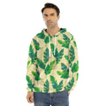 Tropical Banana Palm Leaf Pattern Print Men's Velvet Pullover Hoodie