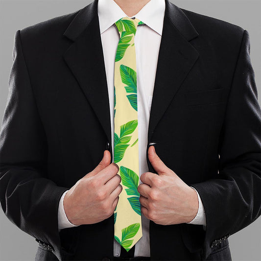 Tropical Banana Palm Leaf Pattern Print Necktie