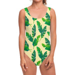 Tropical Banana Palm Leaf Pattern Print One Piece Swimsuit
