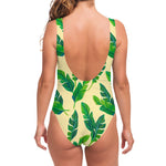 Tropical Banana Palm Leaf Pattern Print One Piece Swimsuit