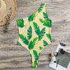 Tropical Banana Palm Leaf Pattern Print One Shoulder Bodysuit