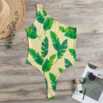 Tropical Banana Palm Leaf Pattern Print One Shoulder Bodysuit