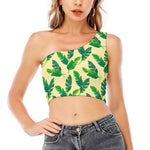 Tropical Banana Palm Leaf Pattern Print One Shoulder Crop Top