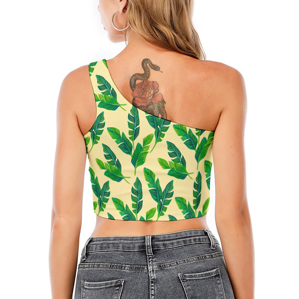 Tropical Banana Palm Leaf Pattern Print One Shoulder Crop Top