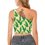 Tropical Banana Palm Leaf Pattern Print One Shoulder Crop Top