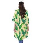 Tropical Banana Palm Leaf Pattern Print Open Front Beach Cover Up
