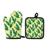 Tropical Banana Palm Leaf Pattern Print Oven Mitt And Pot Holder Set
