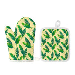 Tropical Banana Palm Leaf Pattern Print Oven Mitt And Pot Holder Set