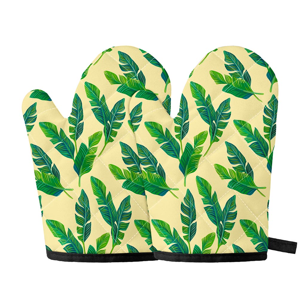 Tropical Banana Palm Leaf Pattern Print Oven Mitts
