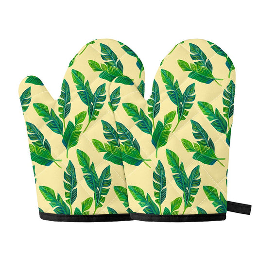 Tropical Banana Palm Leaf Pattern Print Oven Mitts