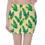 Tropical Banana Palm Leaf Pattern Print Pencil Mini Skirt