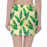 Tropical Banana Palm Leaf Pattern Print Pencil Mini Skirt