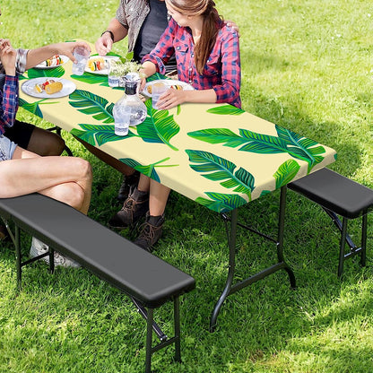 Tropical Banana Palm Leaf Pattern Print Picnic Table Cover