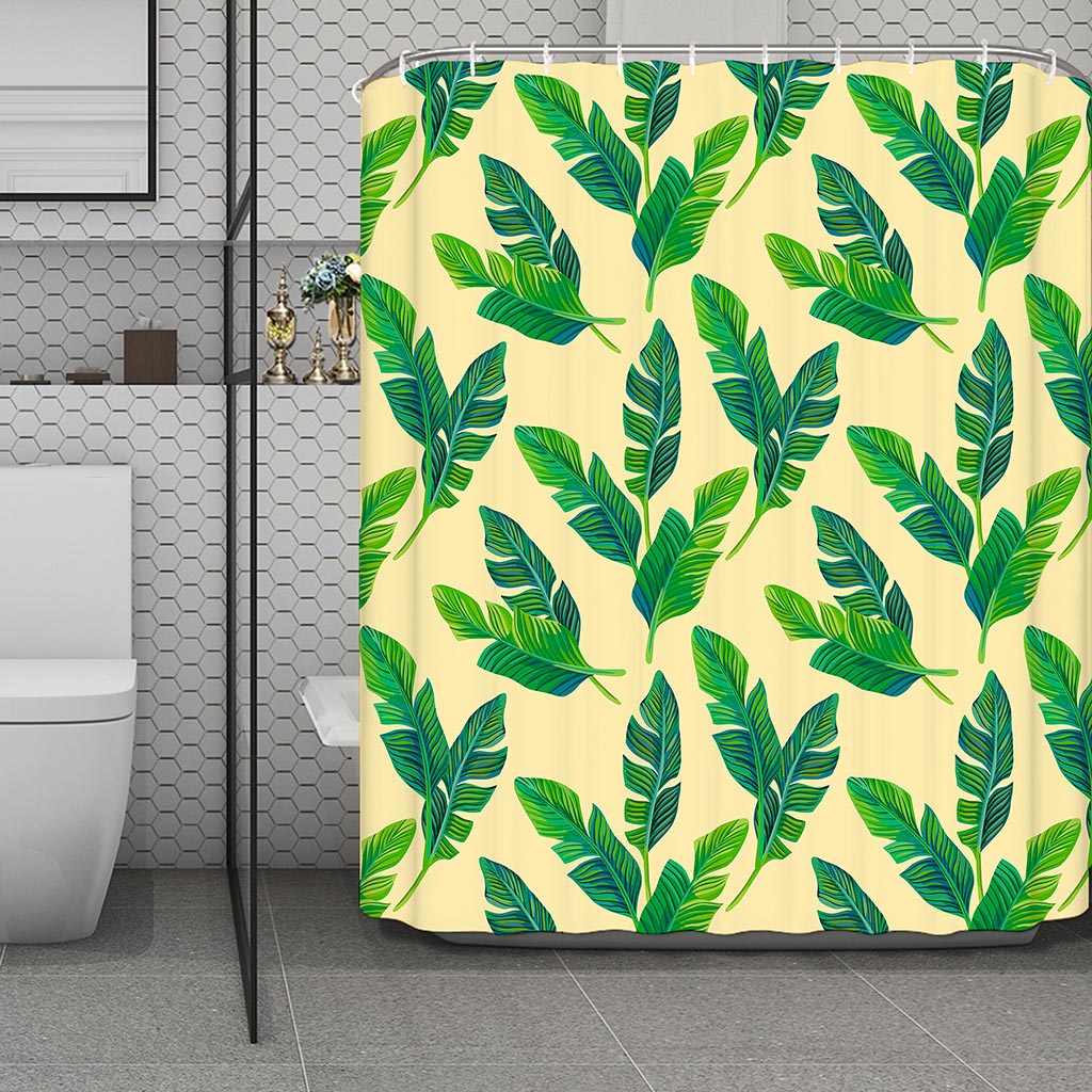 Tropical Banana Palm Leaf Pattern Print Polyester Shower Curtain