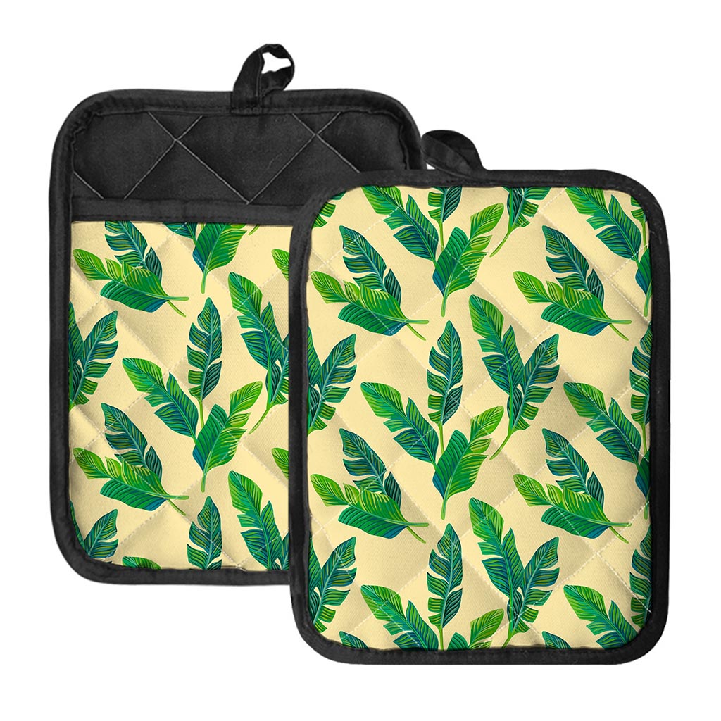 Tropical Banana Palm Leaf Pattern Print Pot Holders With Pocket
