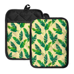 Tropical Banana Palm Leaf Pattern Print Pot Holders With Pocket