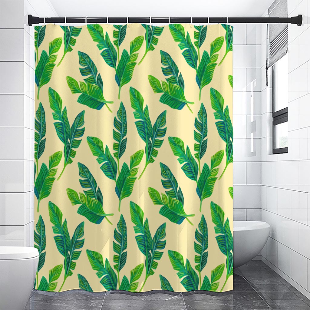 Tropical Banana Palm Leaf Pattern Print Premium Shower Curtain
