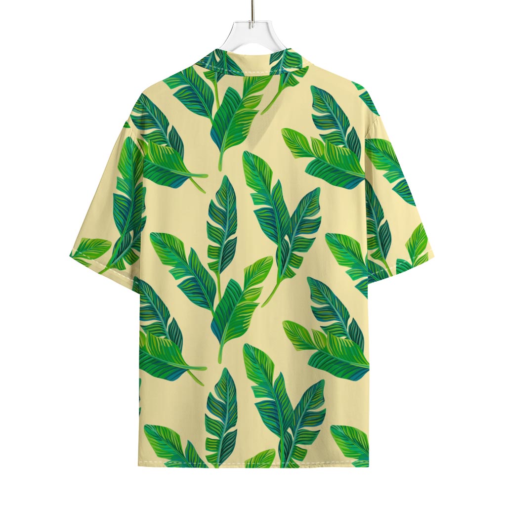 Tropical Banana Palm Leaf Pattern Print Rayon Hawaiian Shirt