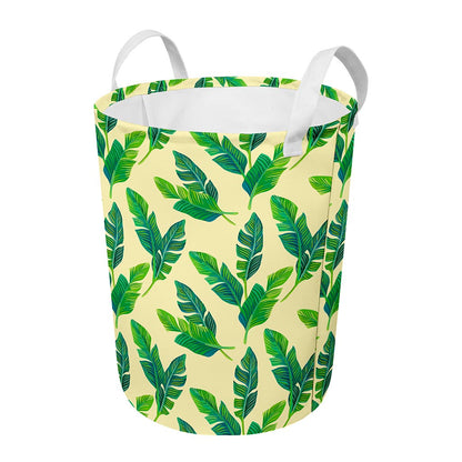 Tropical Banana Palm Leaf Pattern Print Round Laundry Basket