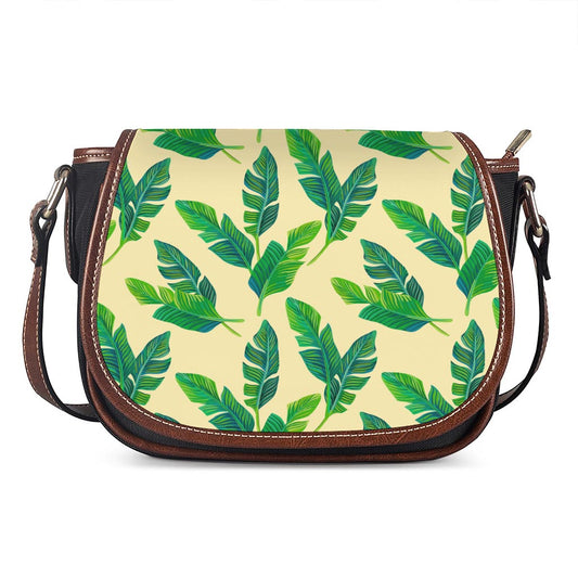 Tropical Banana Palm Leaf Pattern Print Saddle Bag