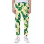 Tropical Banana Palm Leaf Pattern Print Scuba Joggers