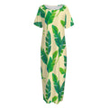 Tropical Banana Palm Leaf Pattern Print Short Sleeve Long Nightdress