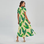 Tropical Banana Palm Leaf Pattern Print Short Sleeve Maxi Dress