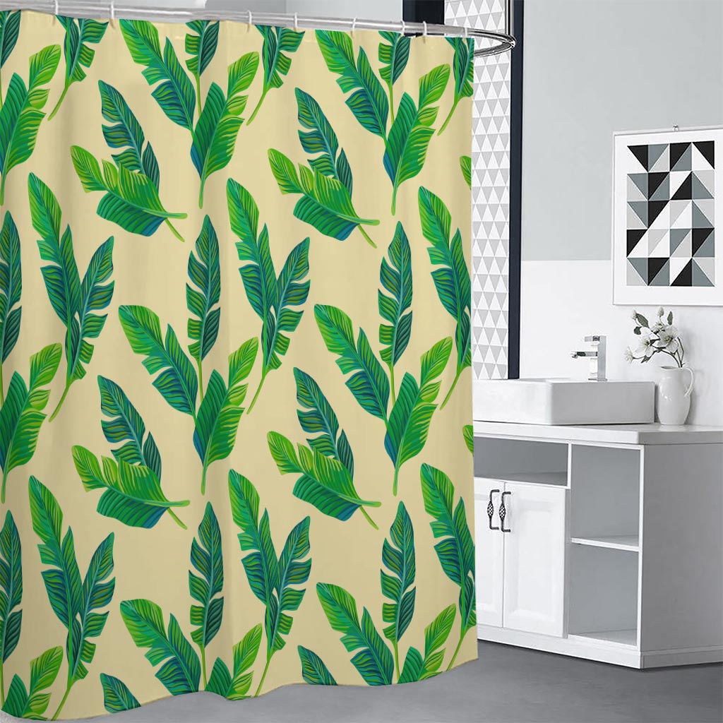 Tropical Banana Palm Leaf Pattern Print Shower Curtain