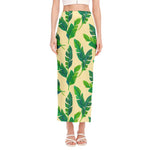 Tropical Banana Palm Leaf Pattern Print Side Slit Maxi Skirt