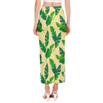 Tropical Banana Palm Leaf Pattern Print Side Slit Maxi Skirt