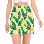 Tropical Banana Palm Leaf Pattern Print Side Slit Mini Skirt