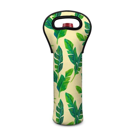 Tropical Banana Palm Leaf Pattern Print Single Neoprene Wine Tote