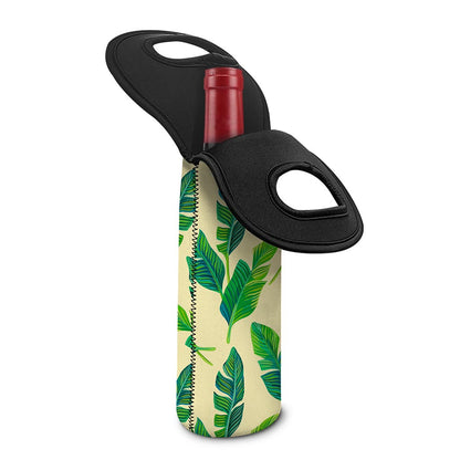 Tropical Banana Palm Leaf Pattern Print Single Neoprene Wine Tote