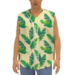 Tropical Banana Palm Leaf Pattern Print Sleeveless Baseball Jersey