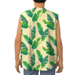 Tropical Banana Palm Leaf Pattern Print Sleeveless Baseball Jersey